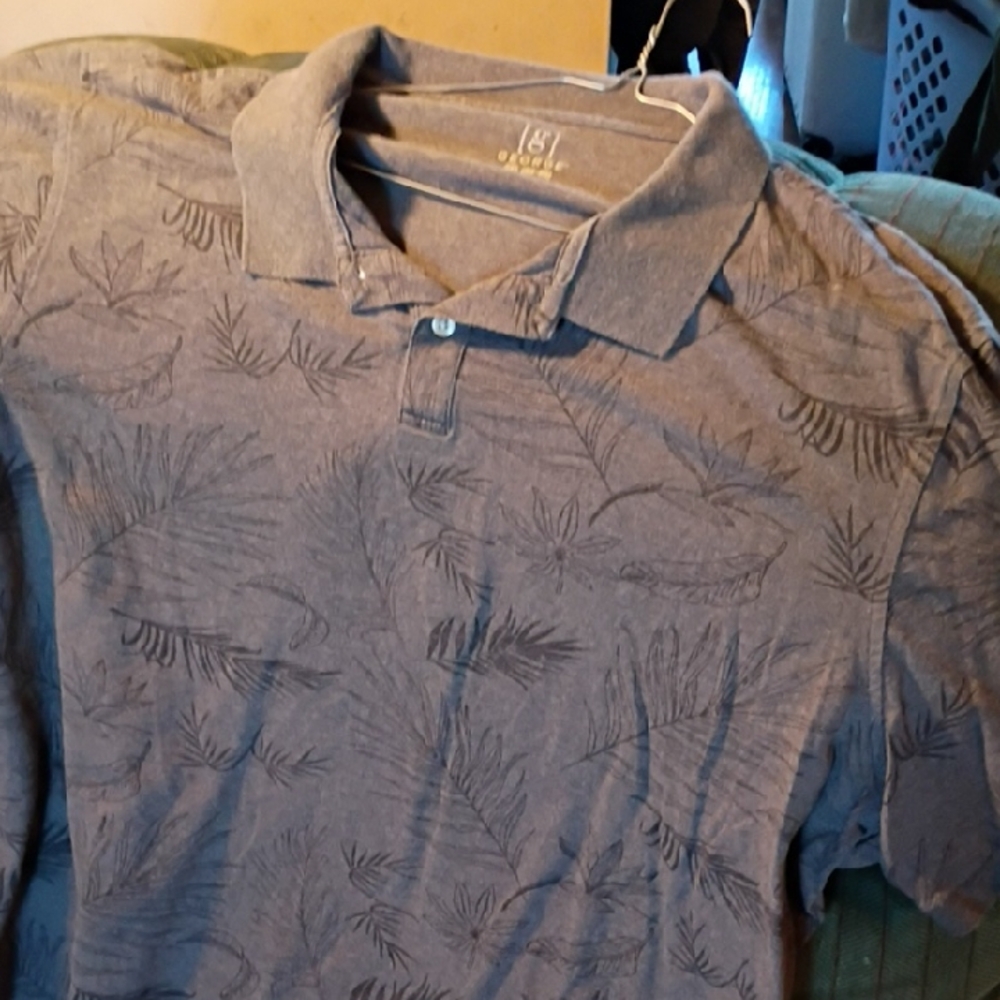 George Blue Gray Palm-Print Polo Shirt